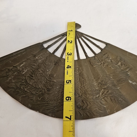 Vintage Brass Bird Crane Phoenix Floral Ornate Fan Decor Accent - Picture 2 of 8